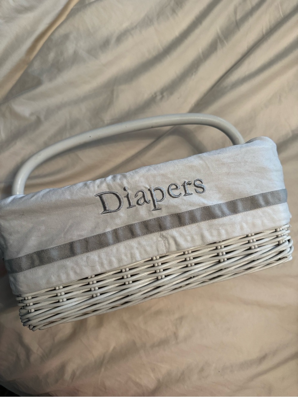 Pottery Barn Kids White Sabrina Diaper Caddy with Harper Liner